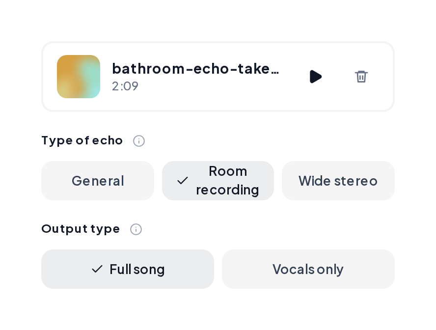 Dereverb with a bathroom echo take and Room recording selected