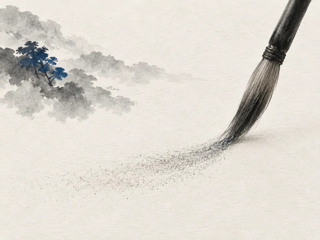 Ink wash brush sweeping lightly over a page, leaving fine grain