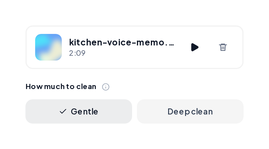 Online background noise removal with a kitchen voice memo and Gentle selected