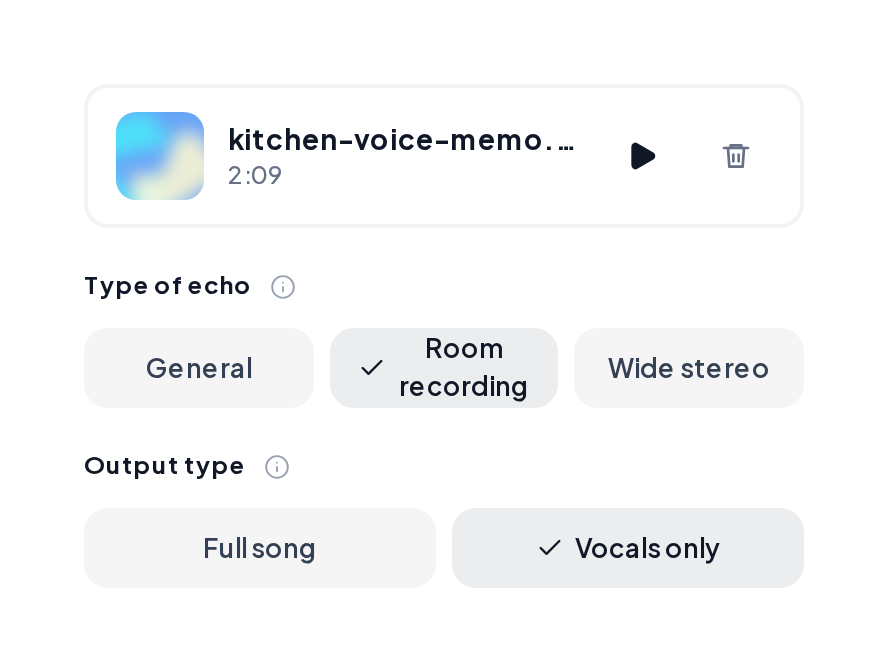 Dereverb with Room recording and Vocals only selected