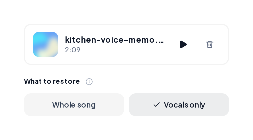Enhance with a voice memo and Vocals only selected