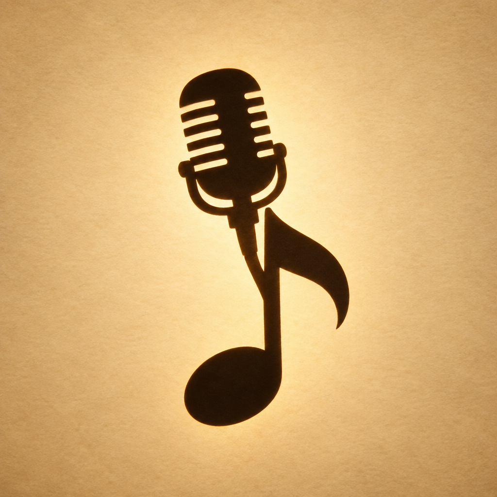 Shadow puppet of a microphone and music note for music generation