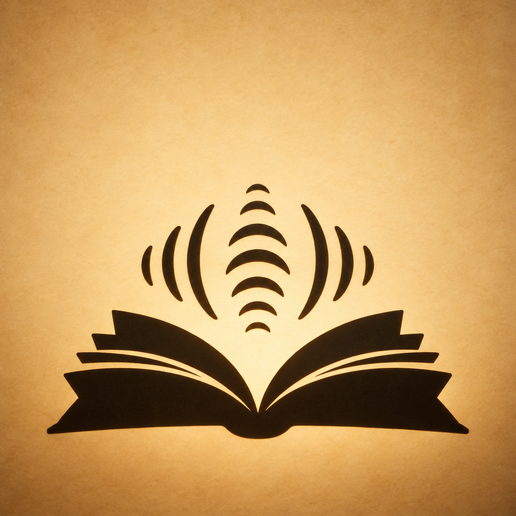 Shadow puppet of an open book with sound waves for voice generation