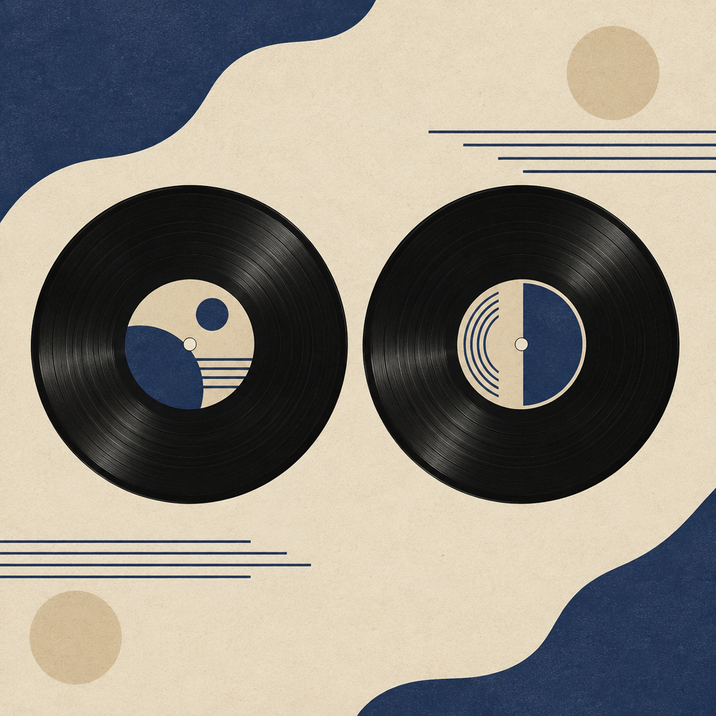 Twin vinyl records on parchment