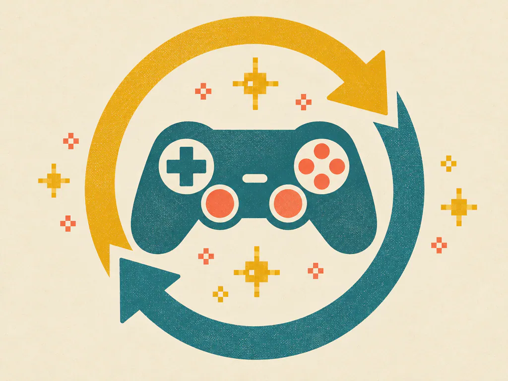 Game controller circled by looping arrows