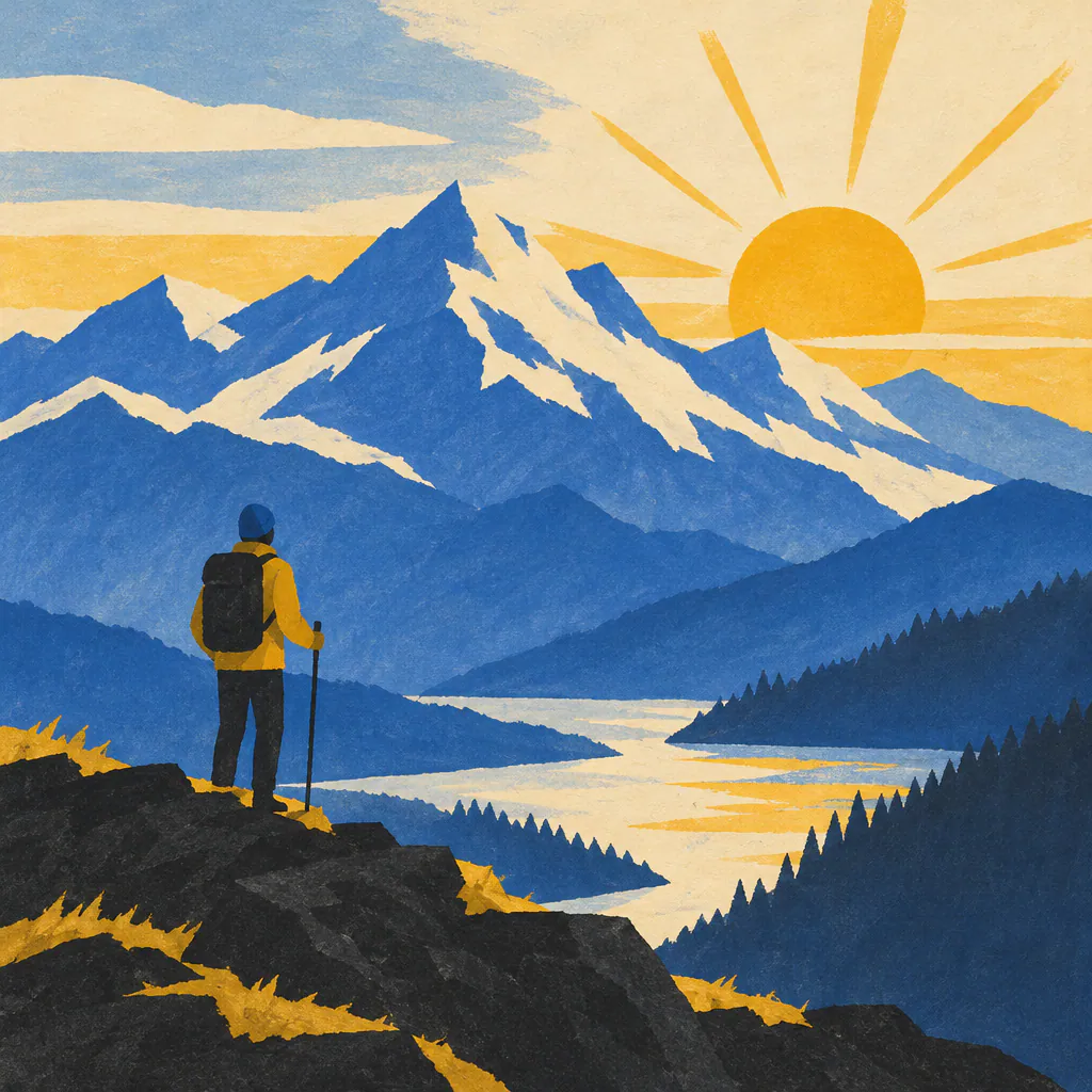 Gouache mountains at sunrise