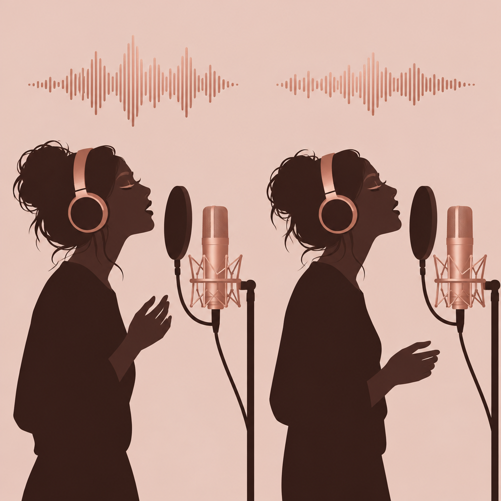 Two singer silhouettes comparing takes