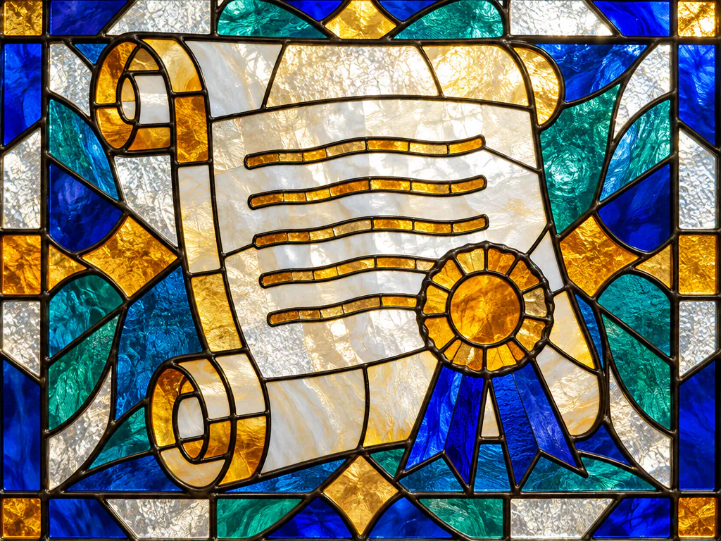 Stained glass certificate with a ribbon seal