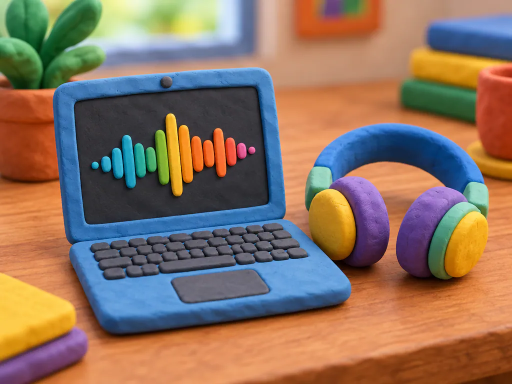 Clay laptop with a waveform, one of many beats apps