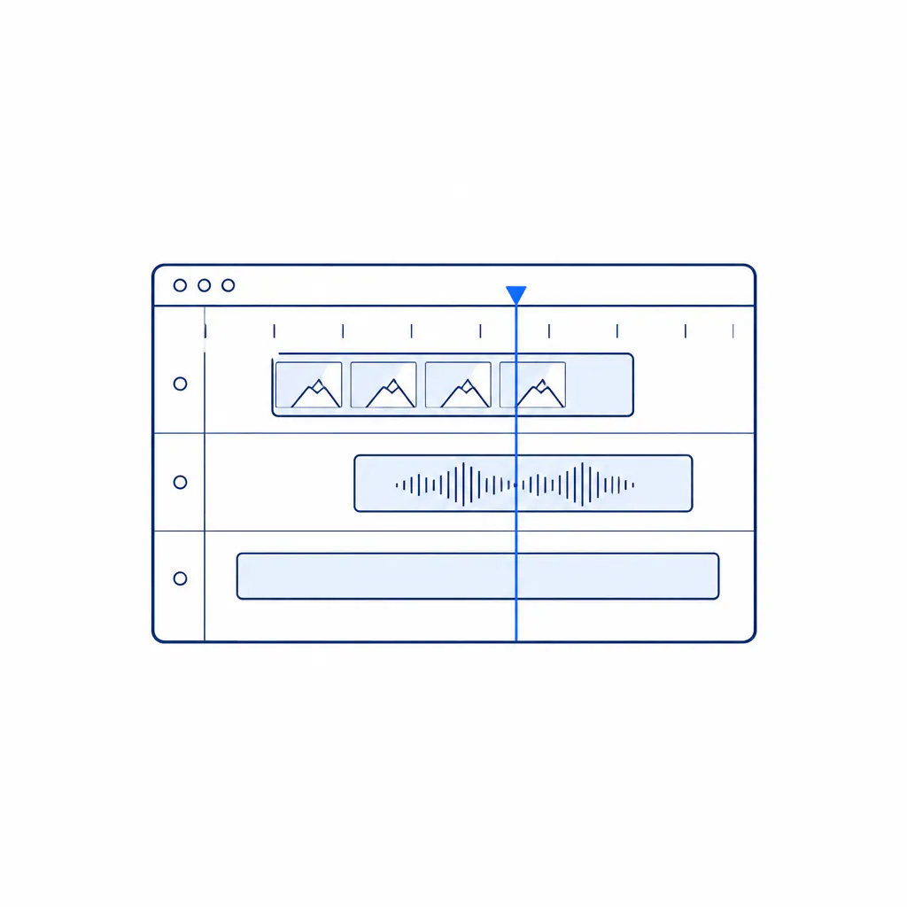 Monoline drawing of a browser studio timeline with stacked tracks