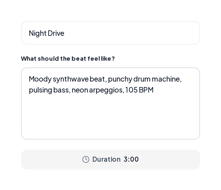 Beat Maker description field for rhythm-first songs