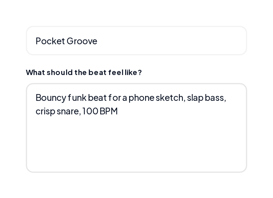 AI Beat Maker with a bouncy funk beat description