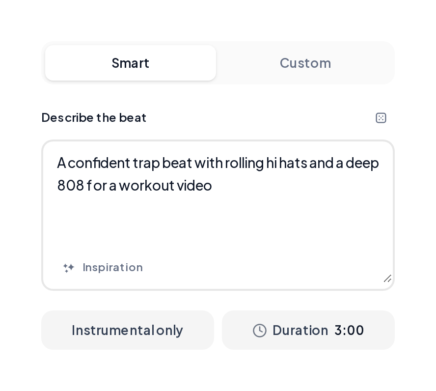 Hip-hop Generator in an AI song app with a trap workout beat idea