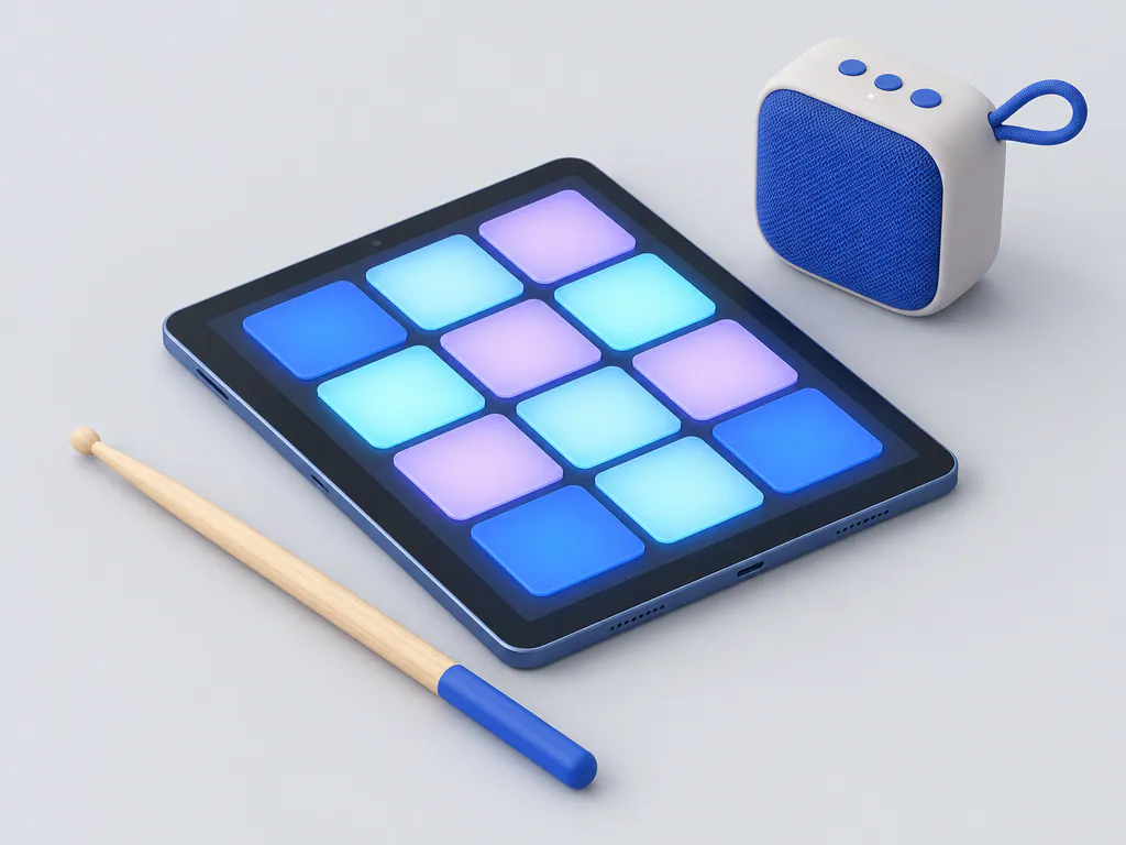 Isometric tablet with a glowing pad grid