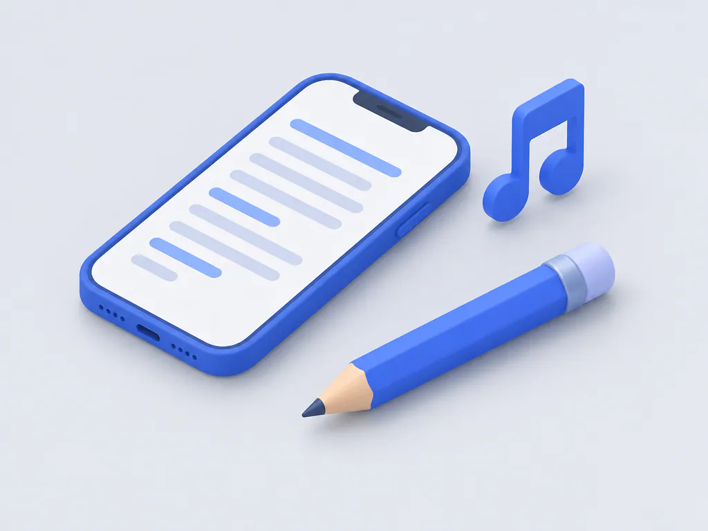 Isometric phone with lyric lines and a pencil