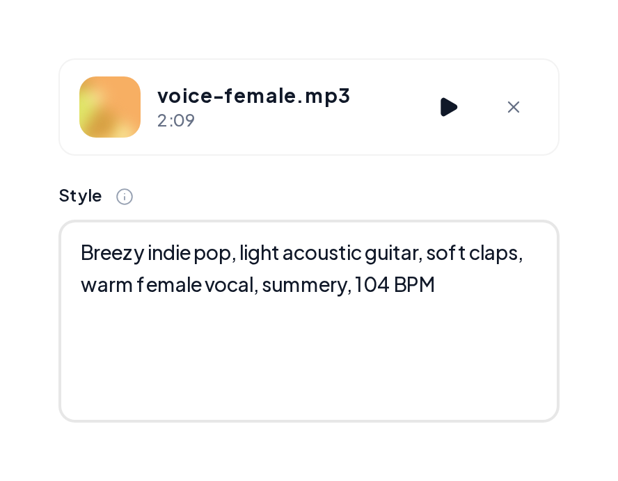 Hum to Song with an uploaded hum and a breezy pop style, letting AI create music from it