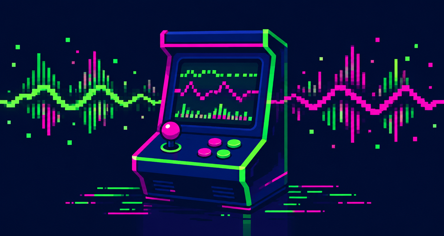 Arcade console releasing chiptune waveforms