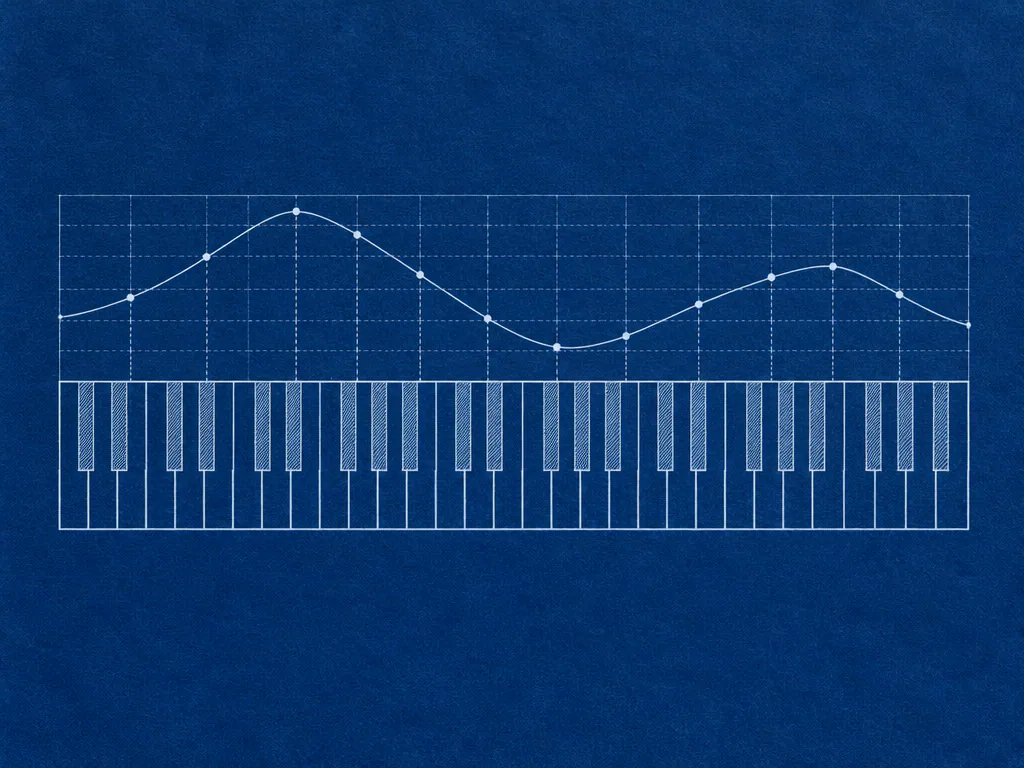 Blueprint melody curve over piano keys
