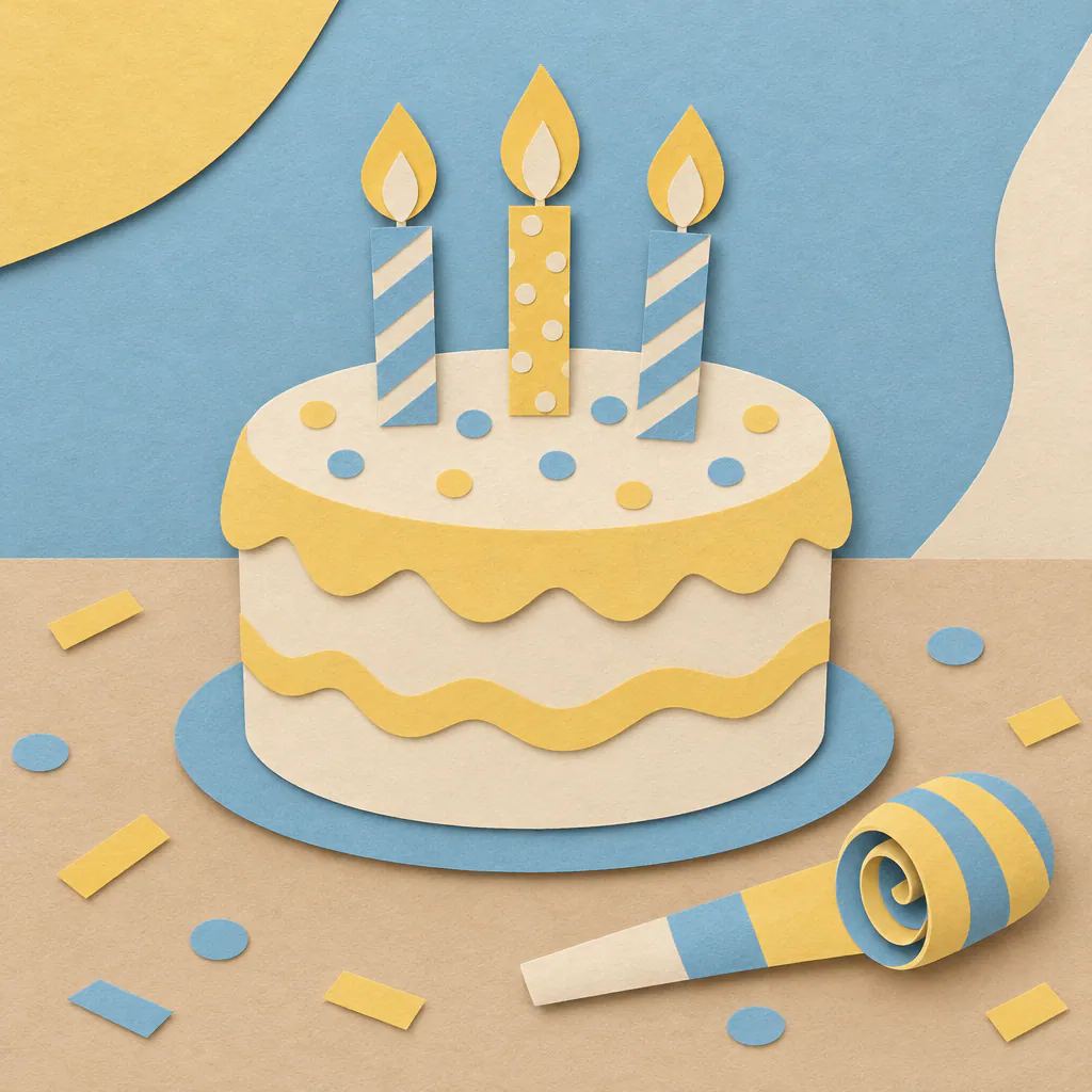 Paper cut-out cover art for a birthday song