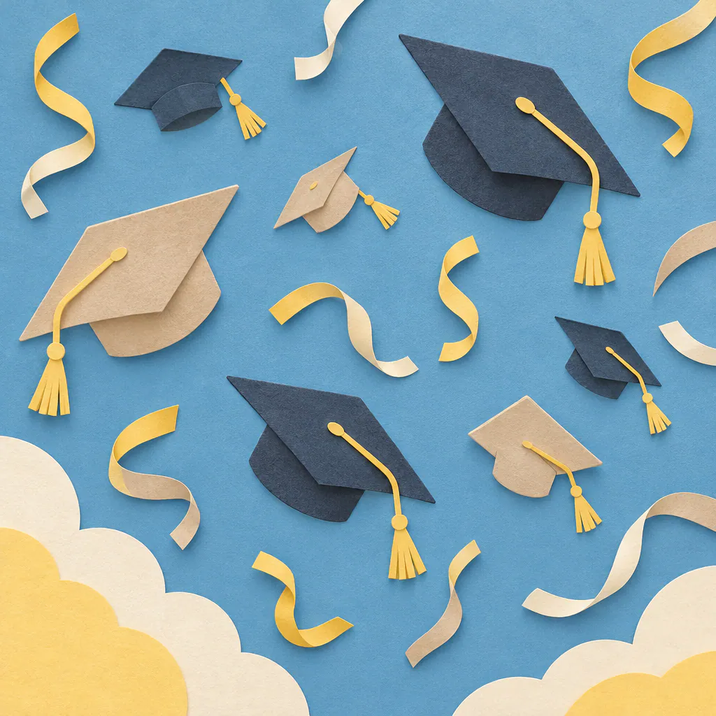 Paper cut-out cover art for a graduation song