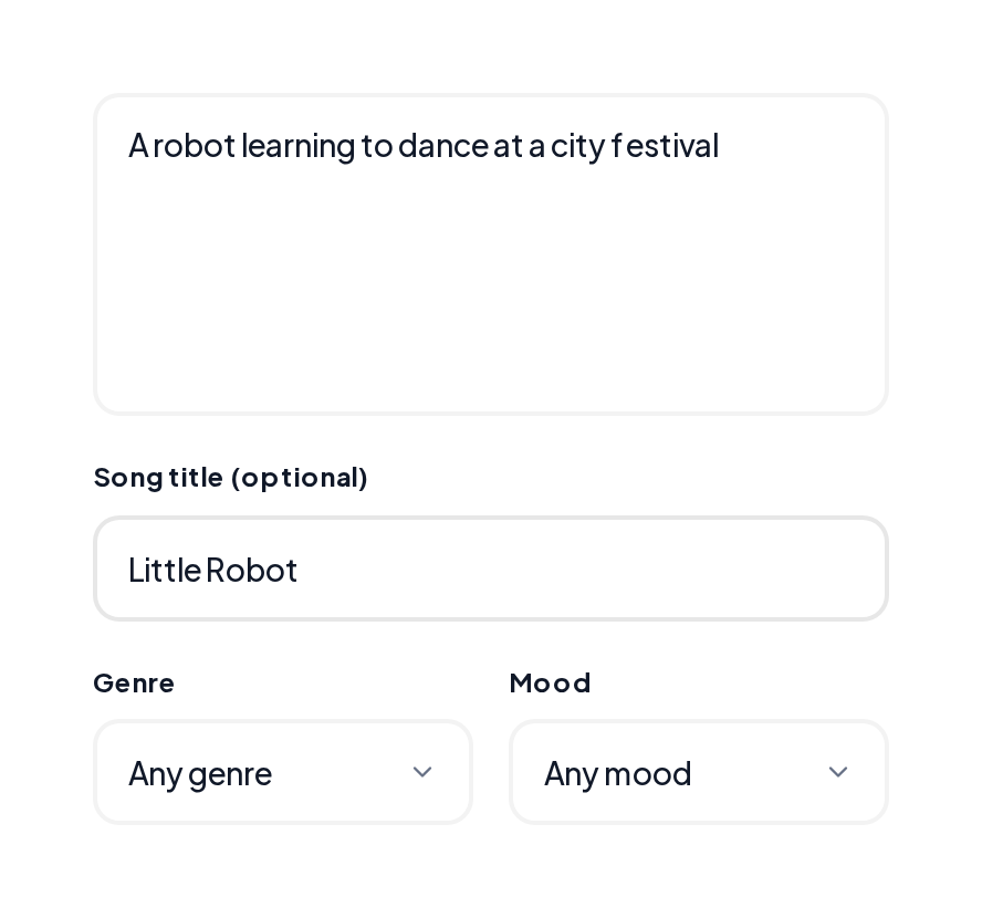AI Lyrics Generator with a robot dance topic and the title Little Robot