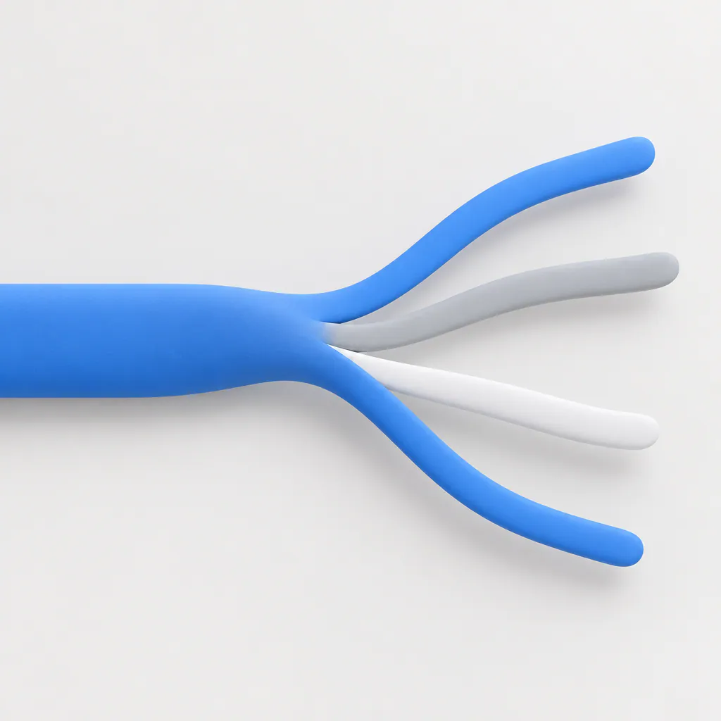 Clay ribbon splitting into four strands