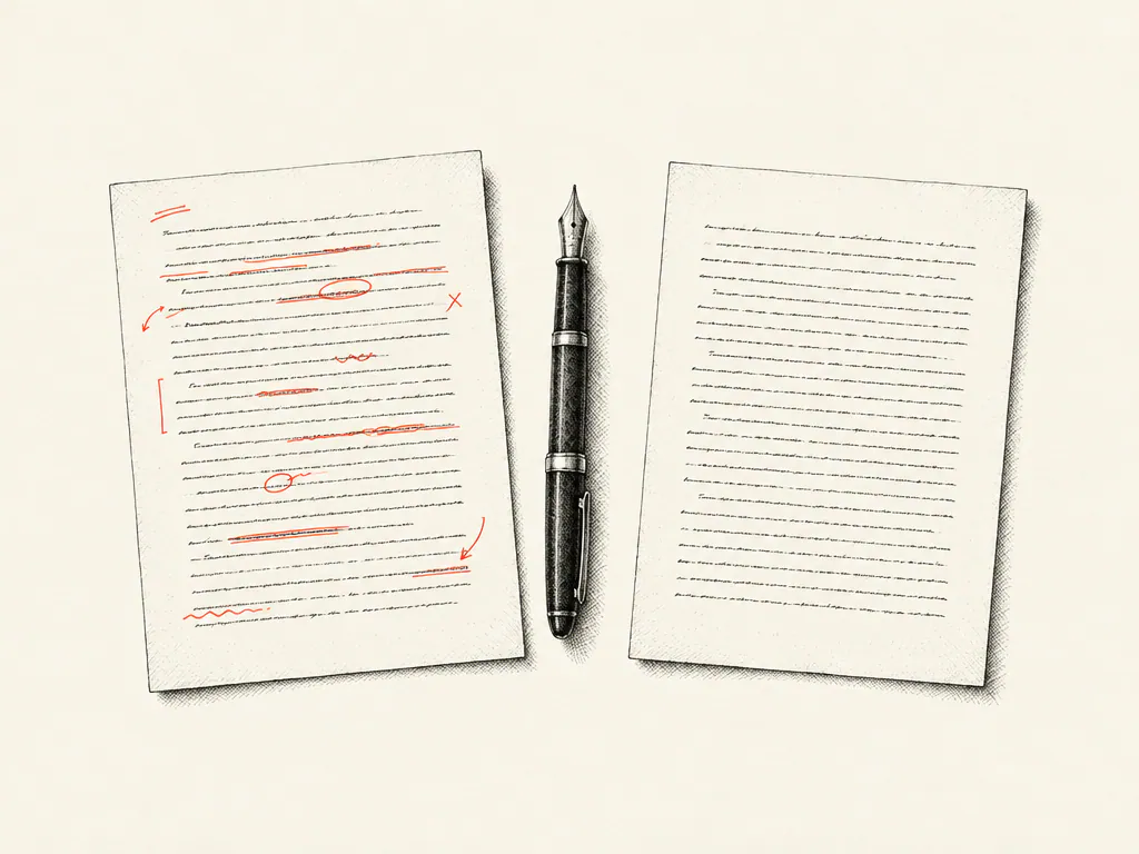 Two lyric drafts with red edits between them