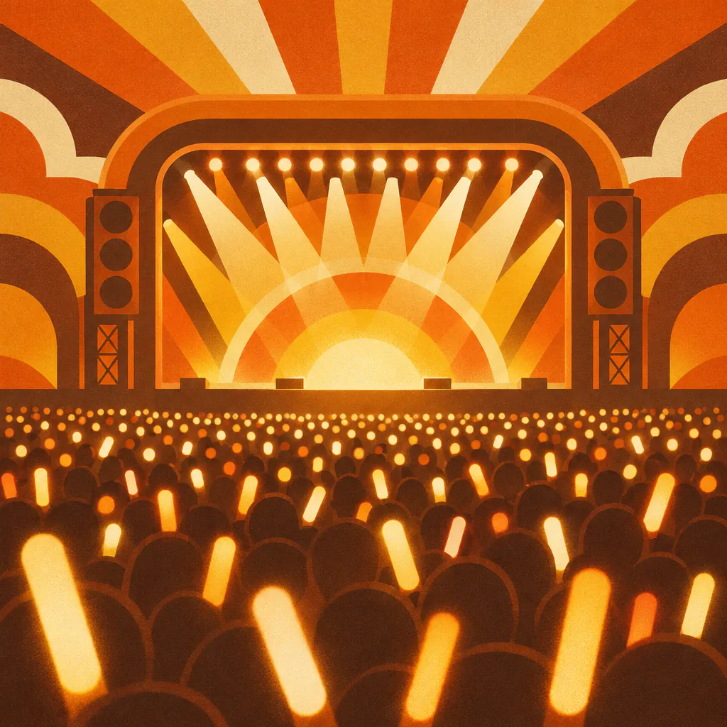 Retro illustration of a concert stage with glowing light sticks