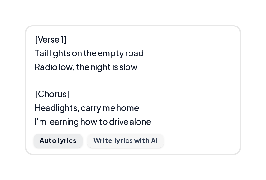 Songs lyric generator draft with Verse and Chorus tags for Headlights
