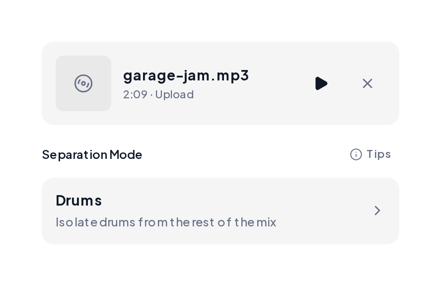 Uploaded garage jam with the Drums mode selected