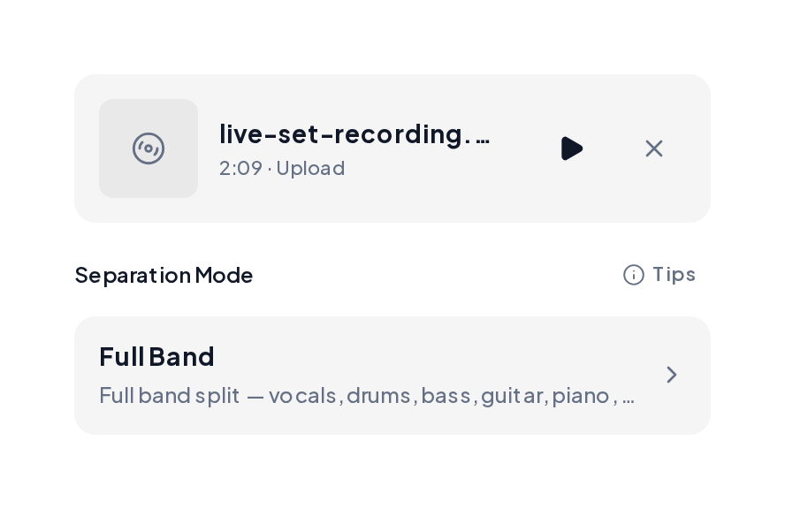 Live set recording uploaded with Full Band selected