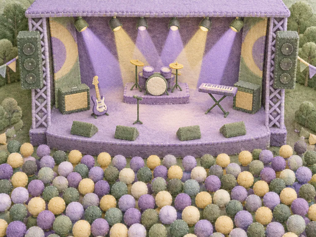 Felt craft concert stage with spotlights
