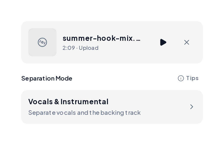 Uploaded mix with Vocals and Instrumental selected in the online vocal isolator