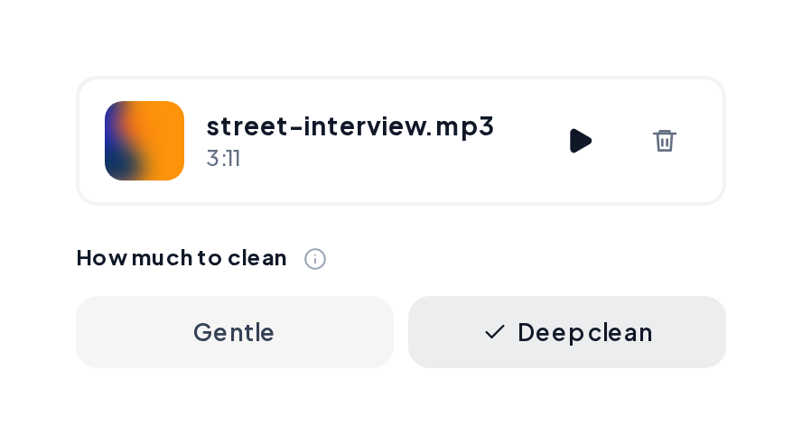 Denoise with the interview recording and Deep clean selected