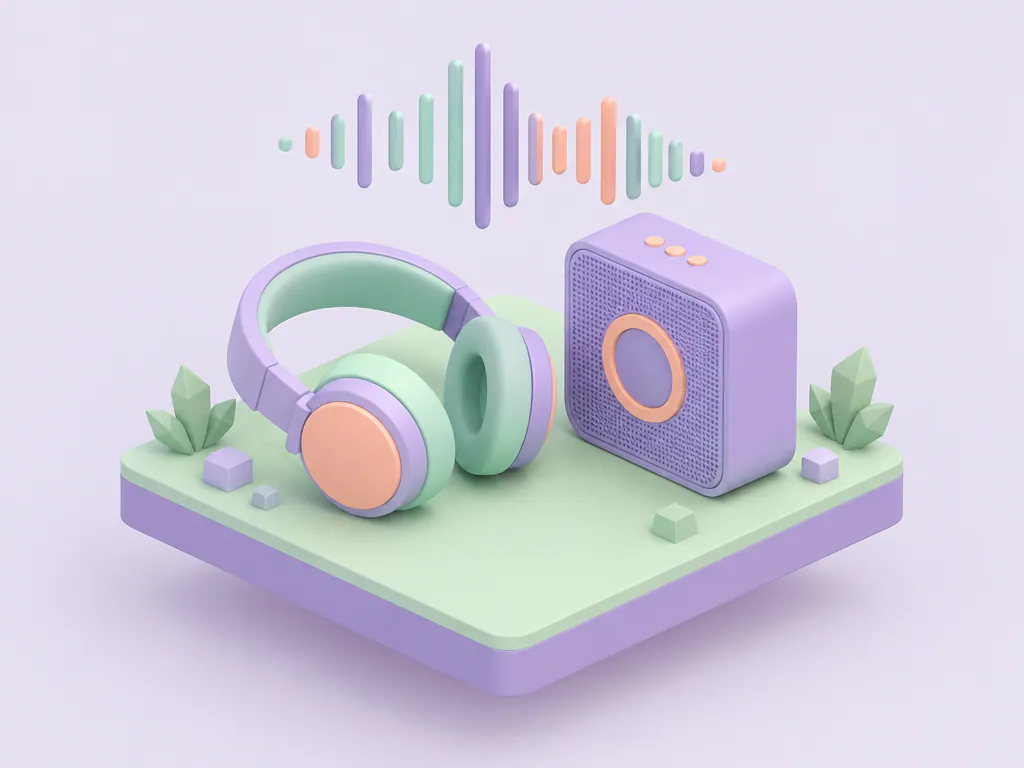 Headphones and a speaker with a music wave