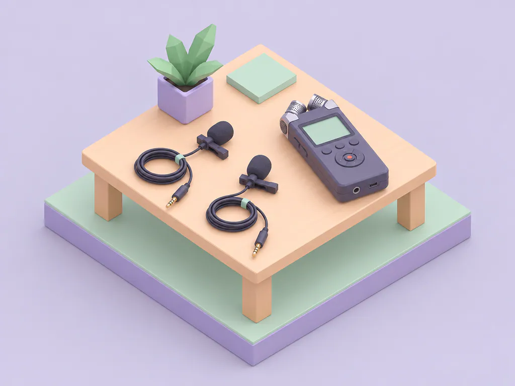 Lavalier microphones and a handheld recorder