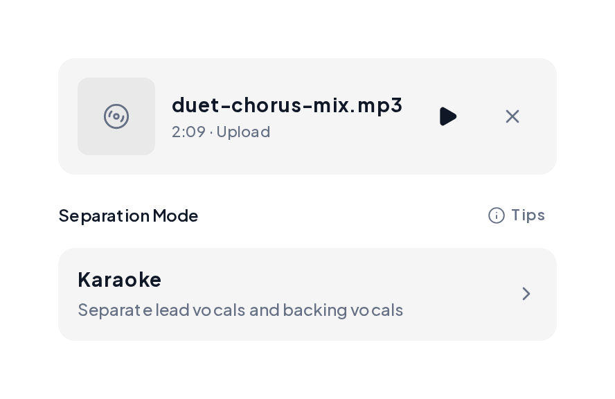 Duet mix ready to split with Karaoke set as the separation mode