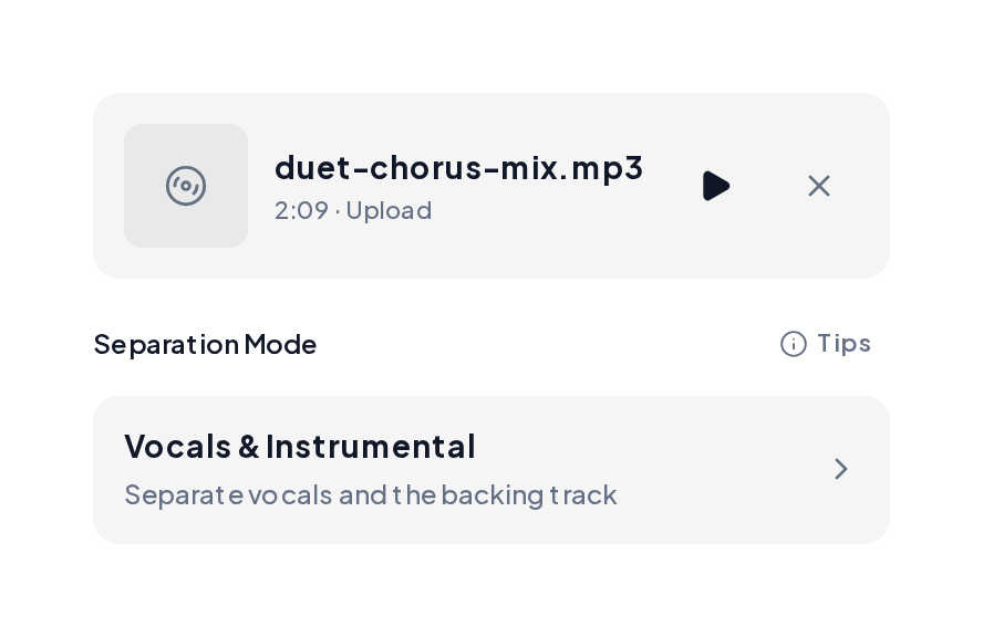 Uploaded duet mix with Vocals and Instrumental selected to remove vocal online