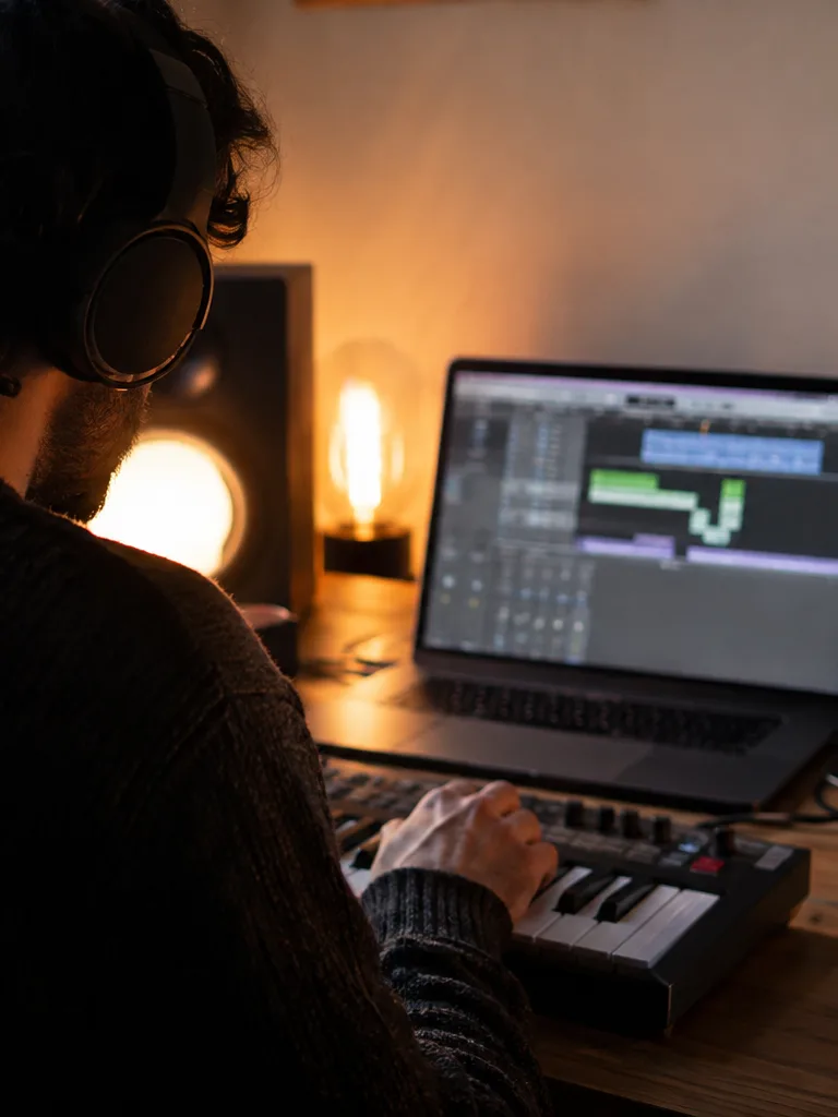 Produtor comparando duas versões do Hum para música