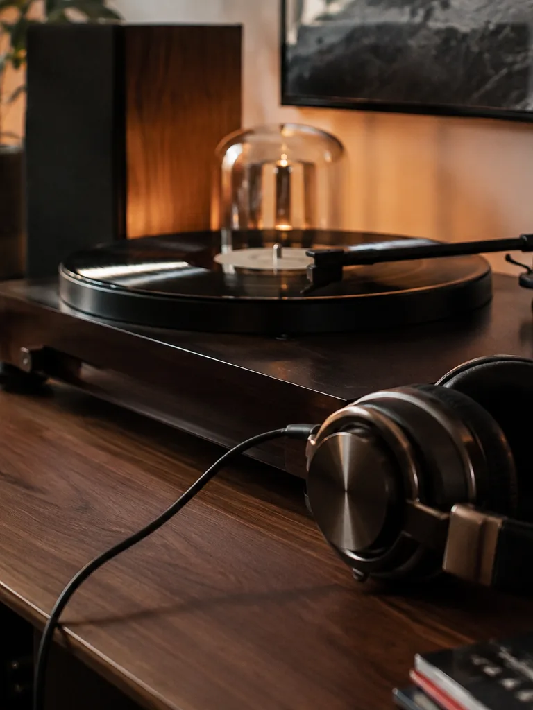 Headphones on a turntable