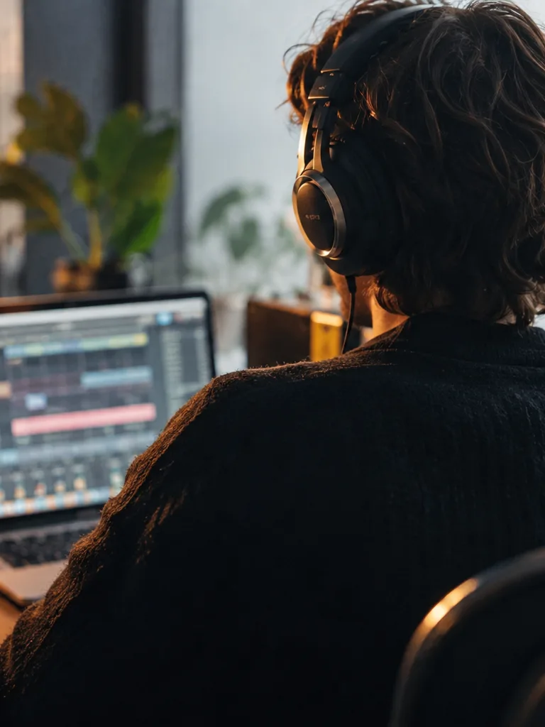 A producer from behind at a laptop