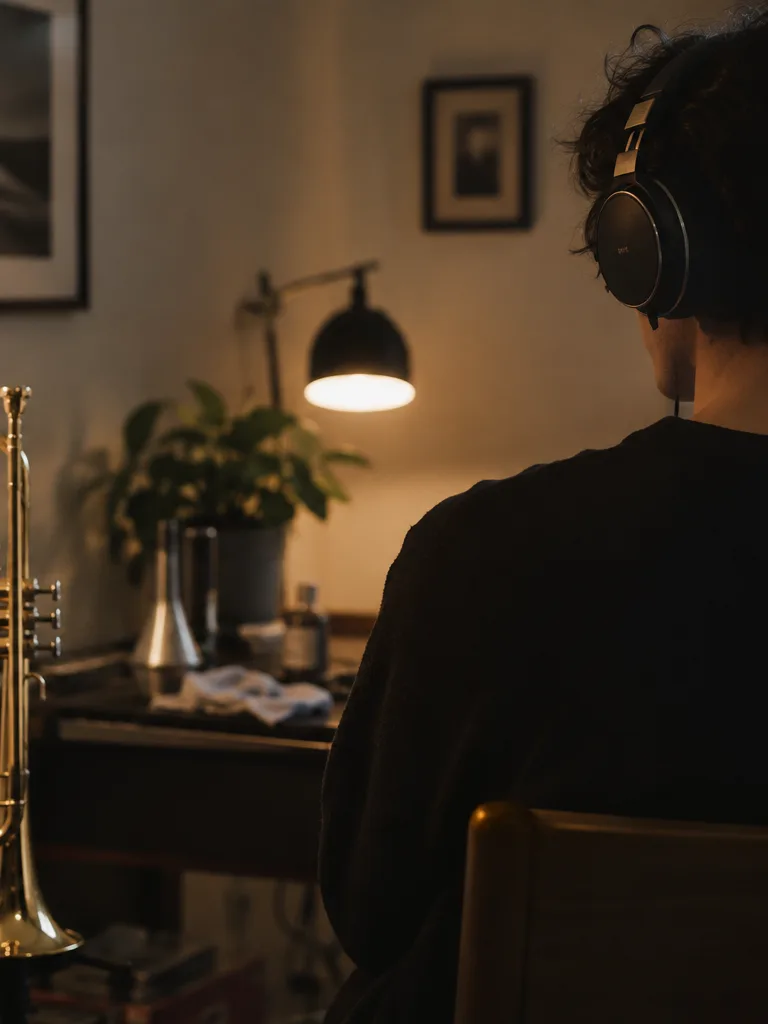A brass instrument in a practice room